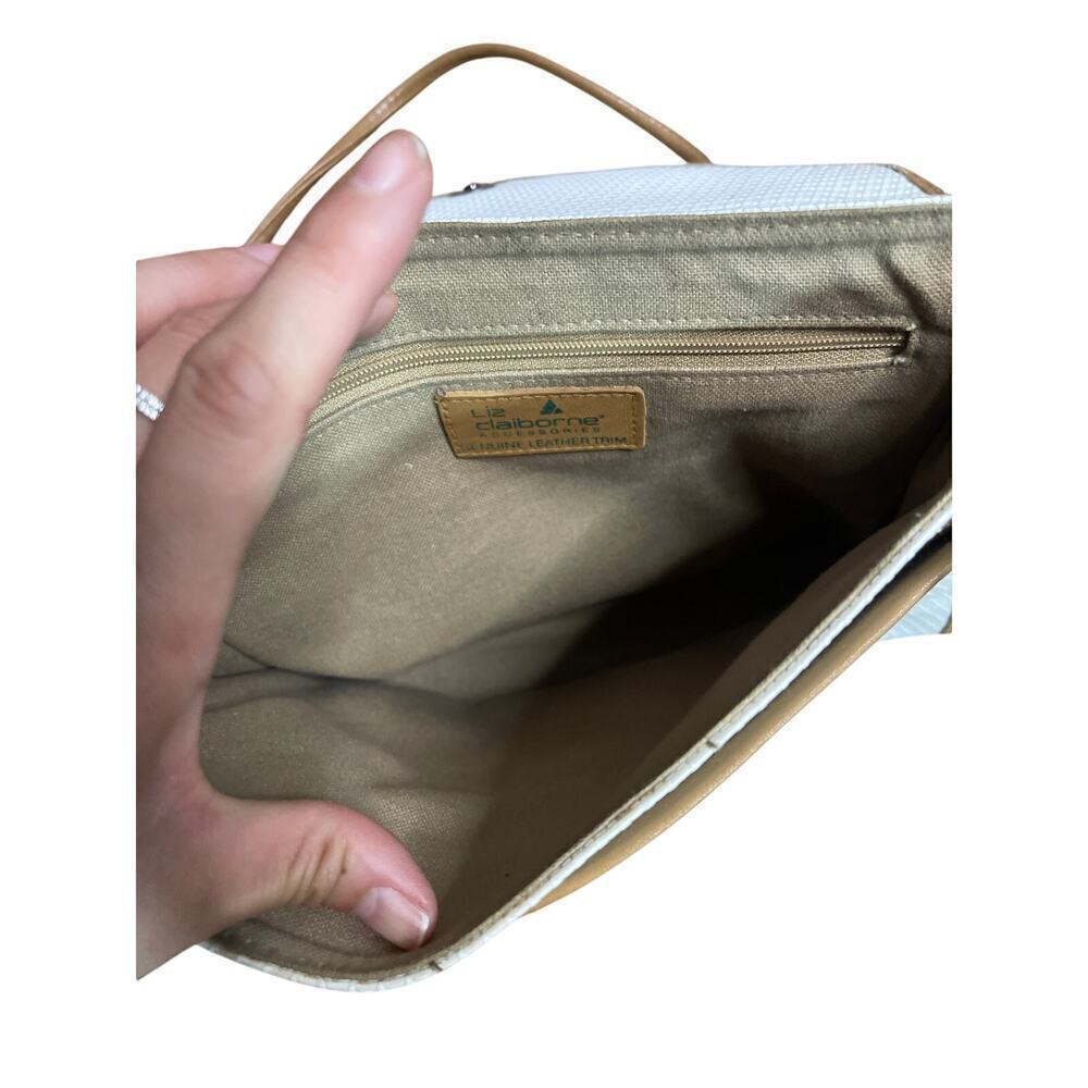 Vintage 80s Liz Claiborne Off White Leather Trim Shoulder Handbag Purse - Picture 6 of 7